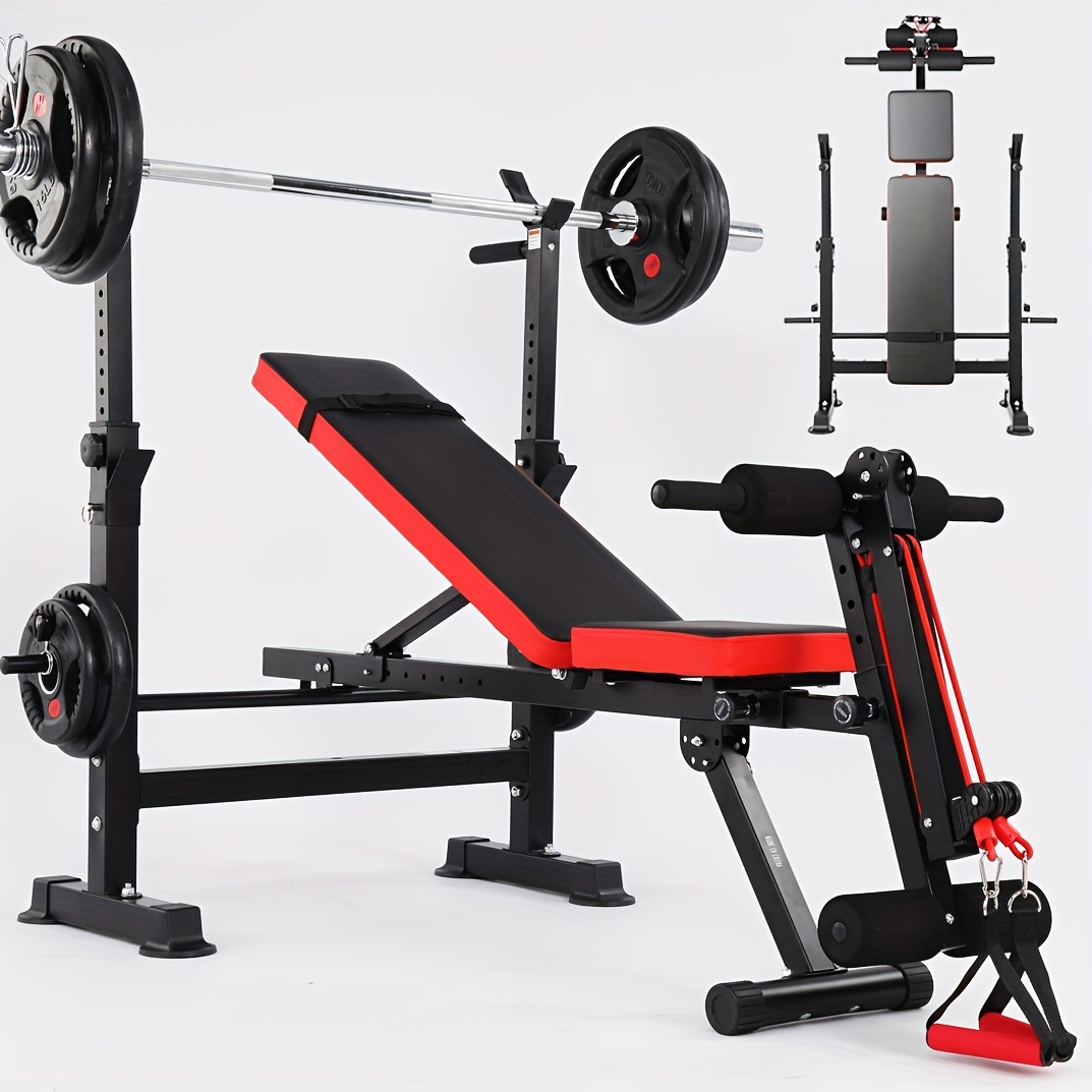 

1pcs Professional Weight Bench Set With Barbell/squat Rack, Heavy Duty Bench Press Set Adjustable Full-body Workout Bench For Home Gym Fitness (without Weights And Barbells)