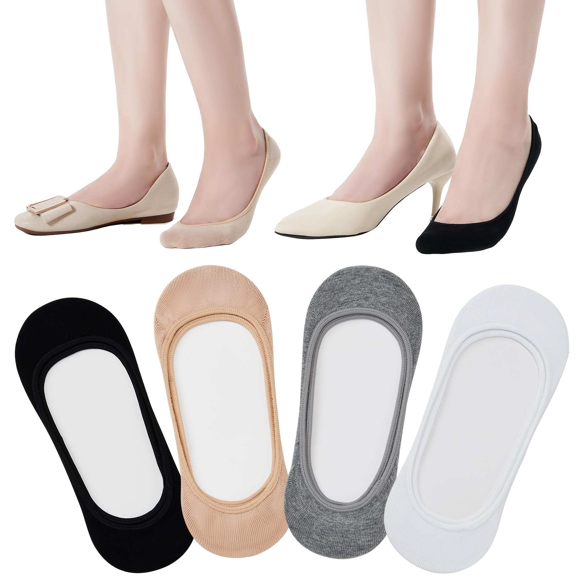 

4pcs Women's No-show Socks - Cut, Non-slip Invisible Liners For Flats & High Heels, Breathable Polyester, Fits Us Shoe Sizes 6-11