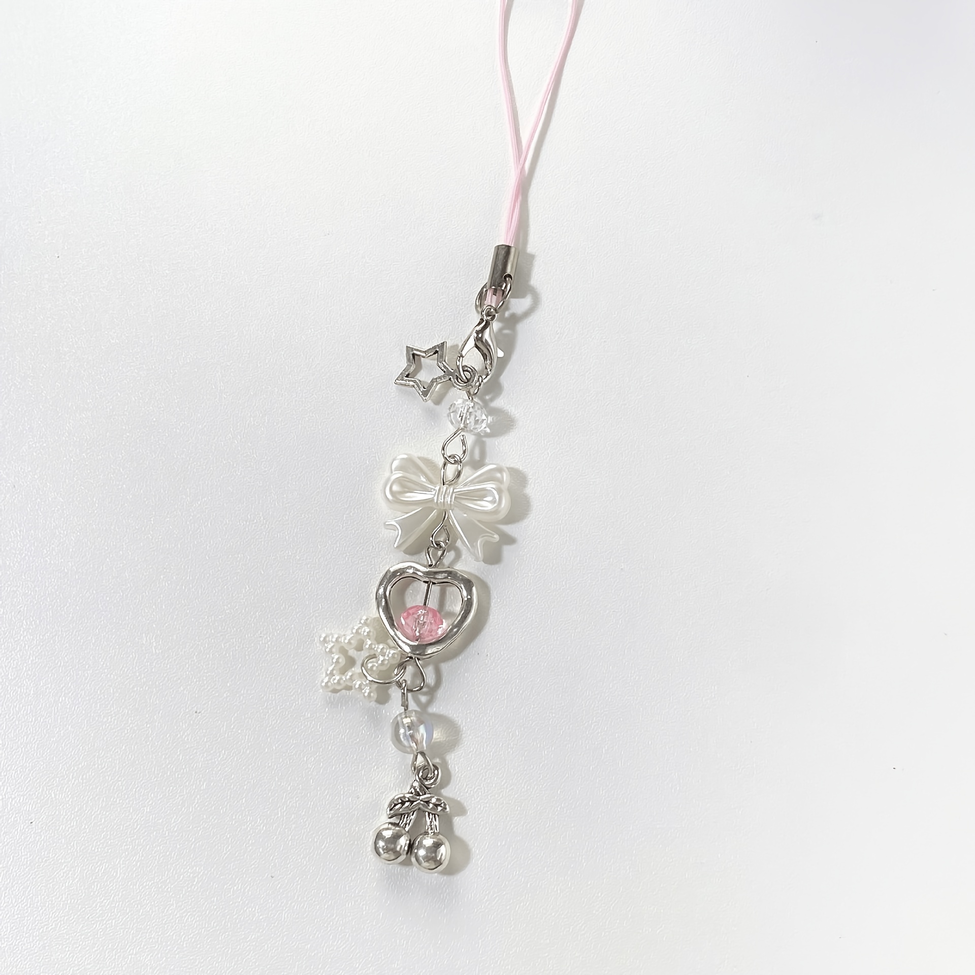 TEMU New Summer Design, Cute Y2k Style, Alloy Cherry Pattern, Bowknot, Fresh And Sweet Girly Phone Lanyard, Handmade Beaded, Instagram-style Phone