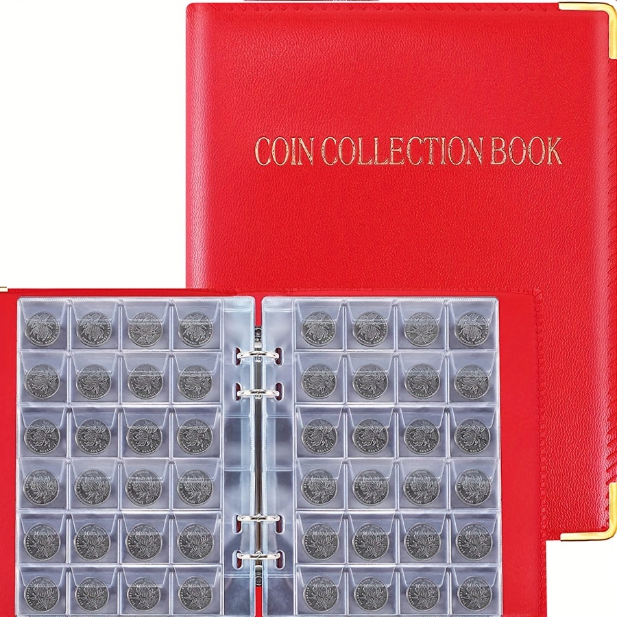 

Large Capacity 480-slot Faux Leather Coin & Badge Organizer Album - Durable Pvc, Perfect For Collectors