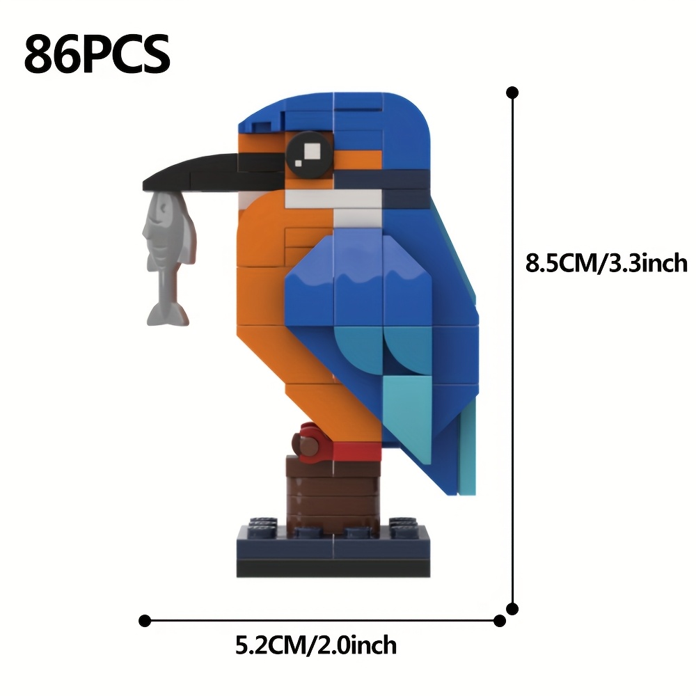 Image of A Set Of 86 Bird-themed Building Blocks Featuring A Lovely Kingfisher, Perfect For Desktop Decoration And As Gifts For Christmas And Thanksgiving
