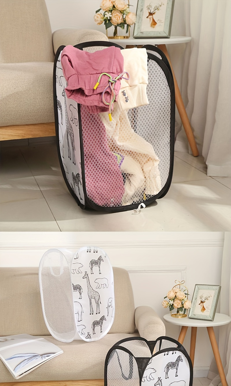 1pc cartoon themed foldable laundry hamper with handles versatile mesh storage basket for clothes toys more   bathroom bedroom living room organization laundry baskets details 0