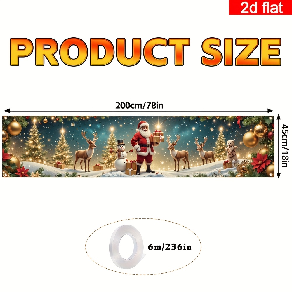 TEMU 2d Flat, 2d Flat, 2d Flat Decoration, 2d Flat Banner, 1pc Pack, Merry Christmas Courtyard Slogan Banner, Of Santa Claus, Reindeer Gift Surprise,