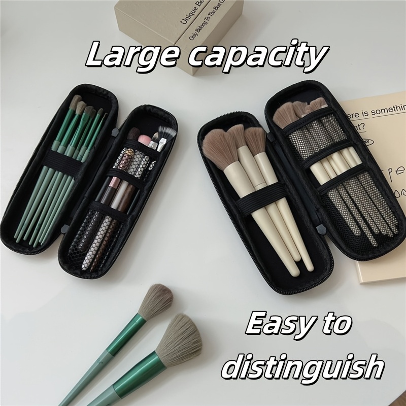 

Large Capacity Travel Makeup Brush Organizer Bag - Waterproof Pu, Dust-proof Storage For & Beauty Tools, Black, Easy To Clean, Portable Design With Multiple Compartments