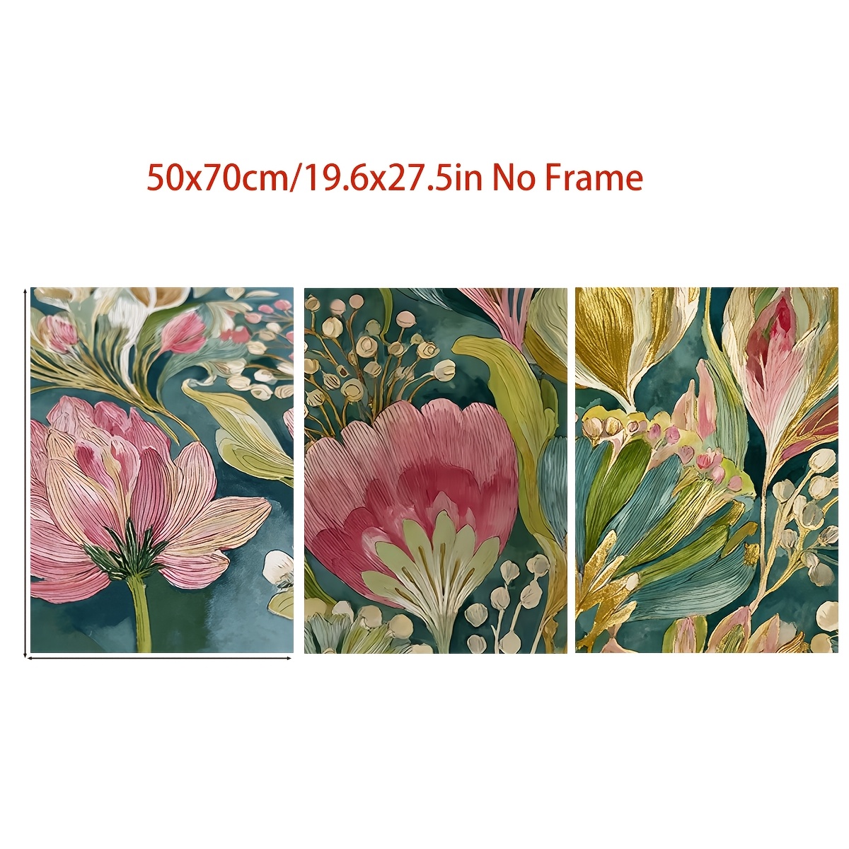 TEMU Pósteres planos 2D de flores de vintage sin , juego de 3 piezas - de pared verde y rosa adecuado para decoración de , dormitorio, cocina, retro