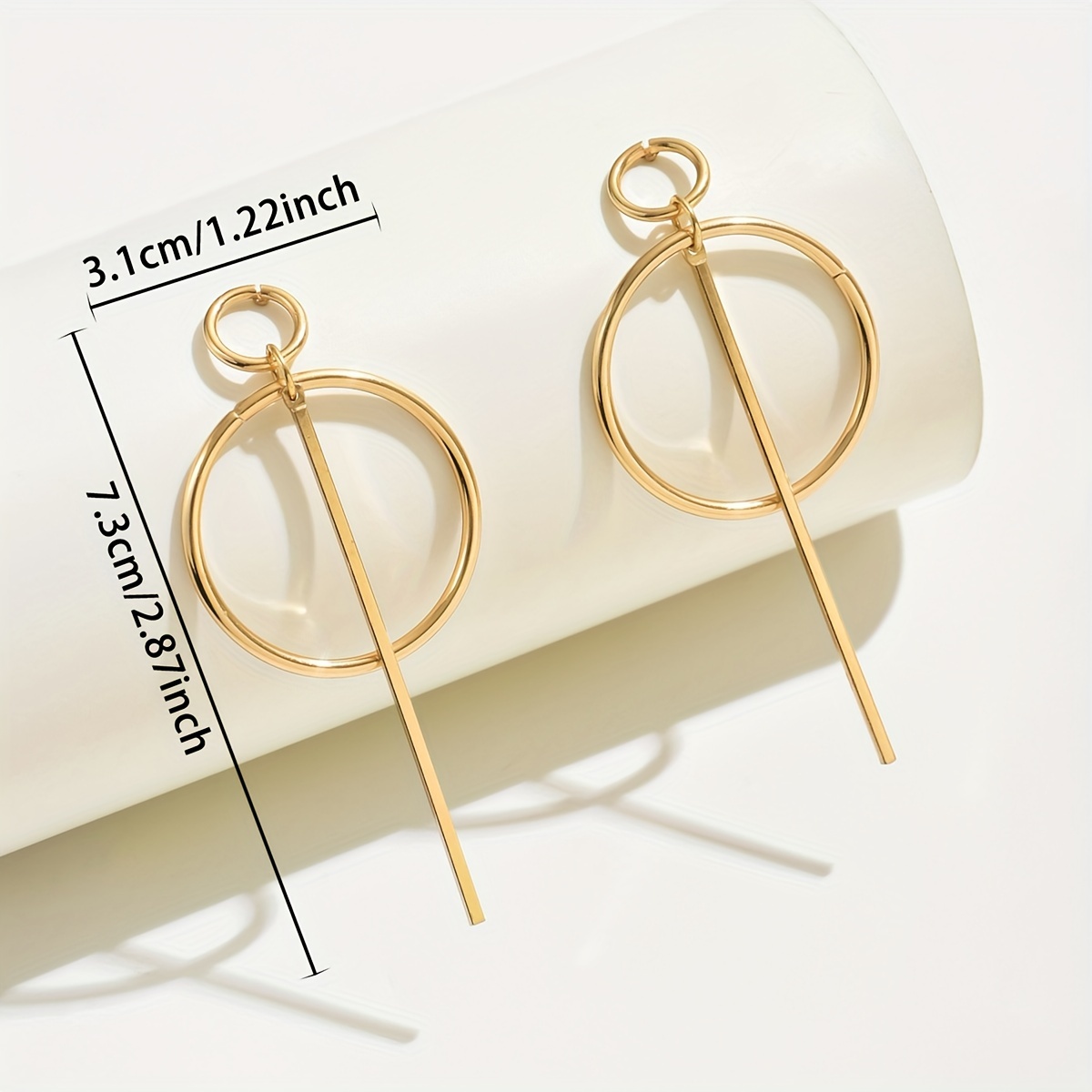 European American Round Ring Long Bar Earrings