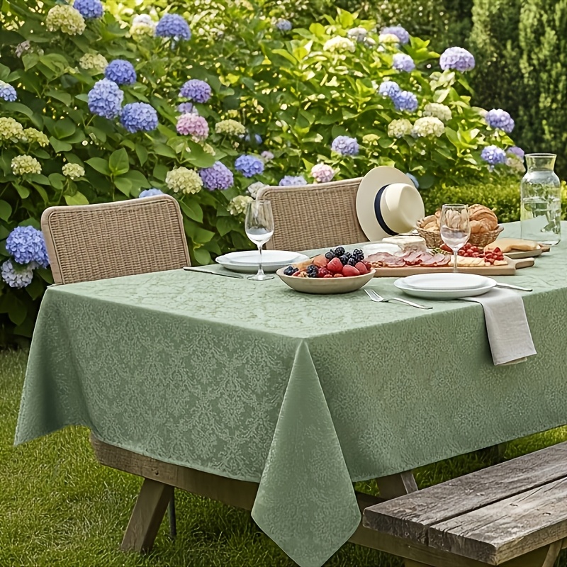 TEMU 1pc Of Light Green Tablecloth With Dark Floral Jacquard Pattern, Ideal For Parties, Picnics, Camping, And Modern Dining Decor, Picnic