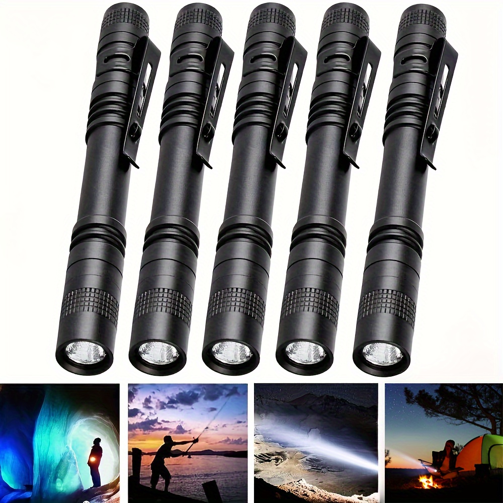 

5pcs Led Flashlights With Clip, Mini Pocket Penlight For Outdoor Camping Hiking Fishing (batteries Not Included)