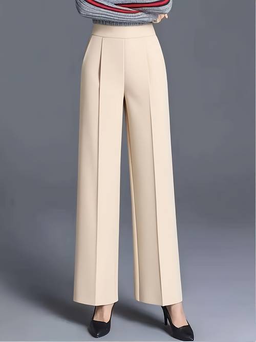 plus size plus size plus size plus size plus size elegant high waisted elastic waistband straight leg wide leg long pants for women 3d tailoring flattering loose fit solid color casual pants with slant pockets