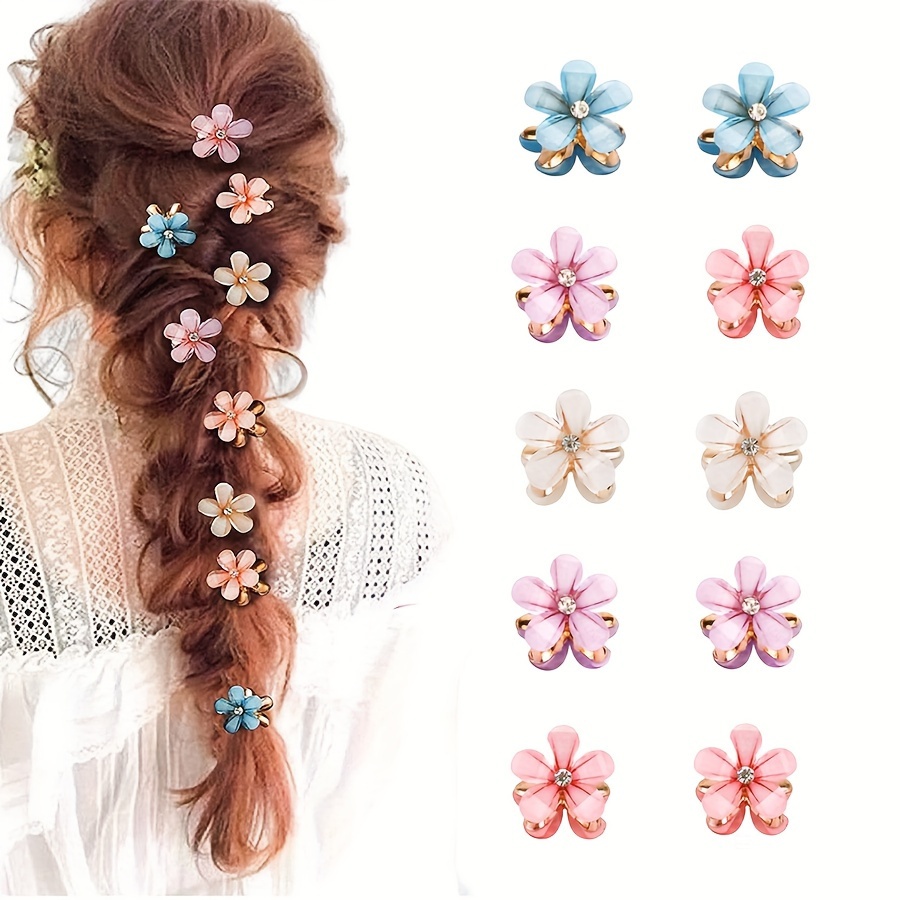 

chic Blossom" Quonmu Mini Flower Hair Clips - Y2k Sweet Style, Crystal & Rhinestone Embellished, Perfect For Women's Hairstyles