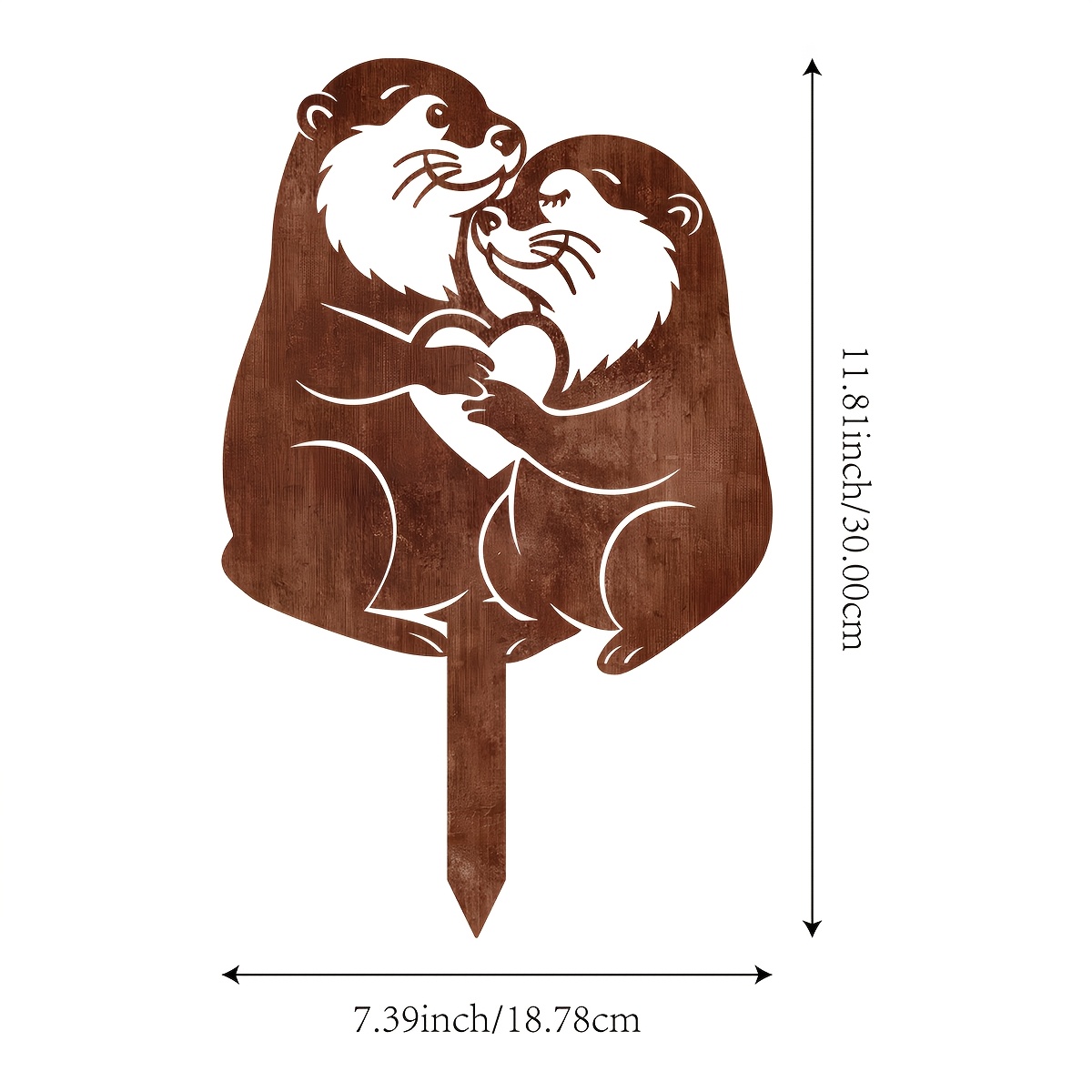 TEMU [2d Flat] 1pc Metal Otter Couple Garden Stake - Outdoor Decorative Ground Pillar With Cute , Sturdy Iron Lawn Ornament Suitable For Gardens,
