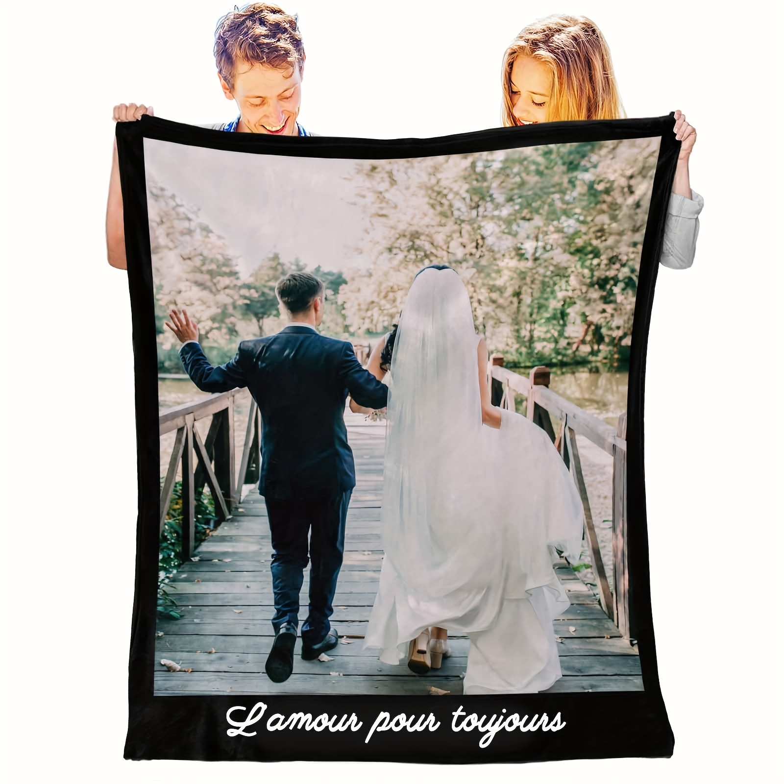 

Custom Couple's Photo Flannel Blanket - Personalized French Print, Soft & Warm Digital Print Throw For Couch, Bed, Travel, Camping, Living Room, Office - Machine Washable, All-season Comfort