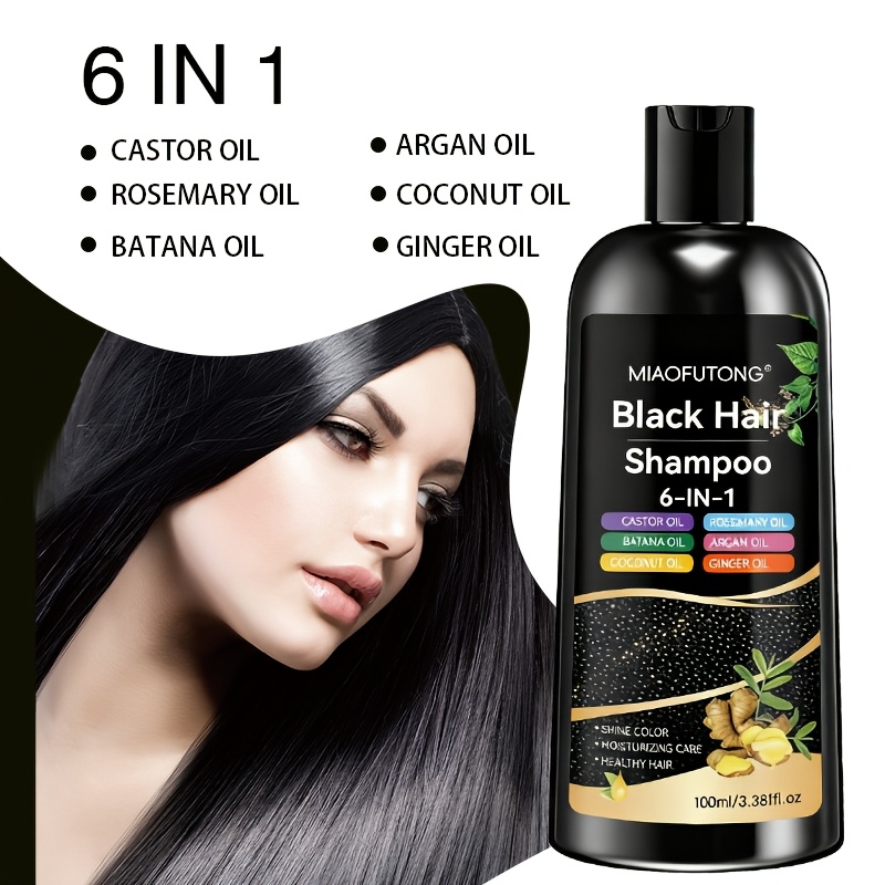 TEMU 100ml 6-in-1 Shampoo & Hair Dye - Black, , Brown, Instant Coloring, With Castor, Rosemary, Batana, Moroccan, Coconut, Ginger Oil, Natural Plant