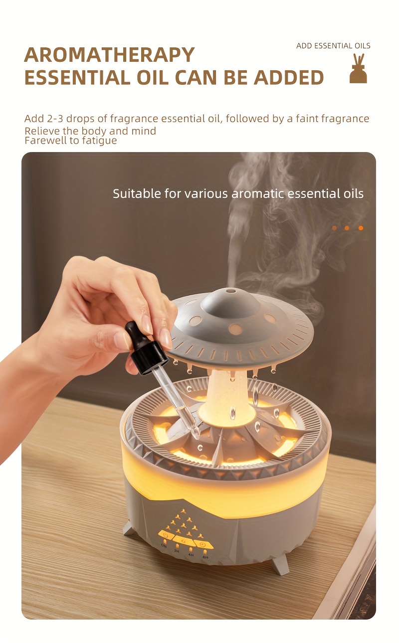 Luftbefeuchter, Aromamaschine, Wolken-Wassertropfen-Design, mit buntem Nachtlicht, 325 ml Fassungsvermögen_voghion.com