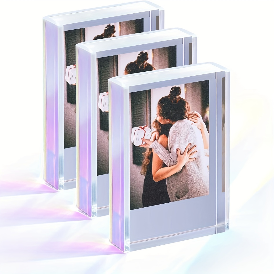 3pcs Mini Polaroid Photo Frames 2x3, Rainbow Acrylic Desk Display For Fuji & Polaroid Film - Modern Rectangular Single Frame Home Decor