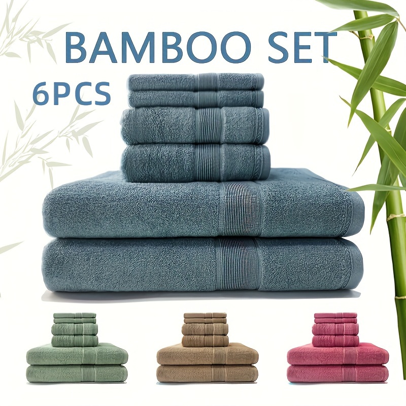

6pcs Luxury Premium Bamboo Fiber Towel Set, Natural, Reusable, Highly Absorbent, 2 Bath Towels 2 Hand Towels 2 Washcloths, Soft And Absorbent Towel For Bathroom, Bathroom Supplies