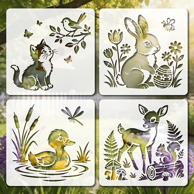 4pcs Stencils Featuring Forest Animals, Perfect For Painting With Brushes. Ideal For Crafting, Wall Art, Furniture Decoration, Canvas Projects, And Activities