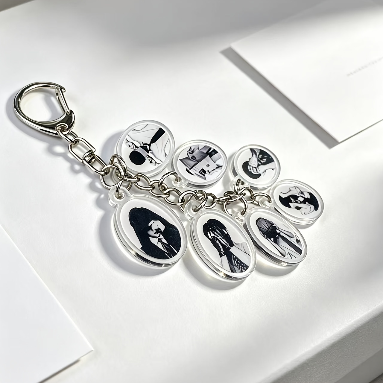 TEMU 2d Flat, 1pc Acrylic Keychain Designed By The Music-inspired Group Bss, Featuring Multiple Interconnected Characters. Used As A Keychain Or Bag