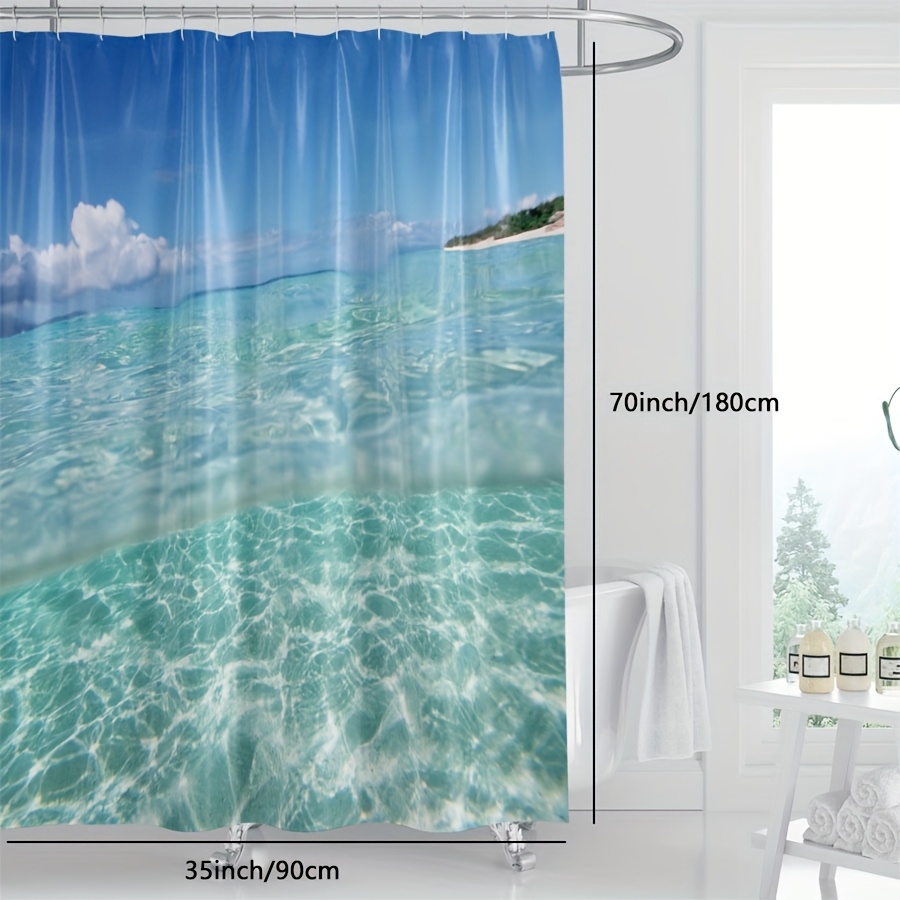 TEMU 1pc Minimalist Shower Cover, Bathroom Curtain, Partition Curtain, Sky Sea Surface Printing Shower Curtain, Bathroom Curtain
