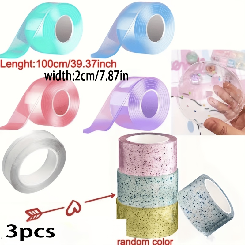 TEMU 3pcs Set, Random , Large Size, 3 Rolls, Each Roll Length 39.37 Inches, Total Length 118.11 Inches, Shiny Transparent Nano Double-sided Tape,