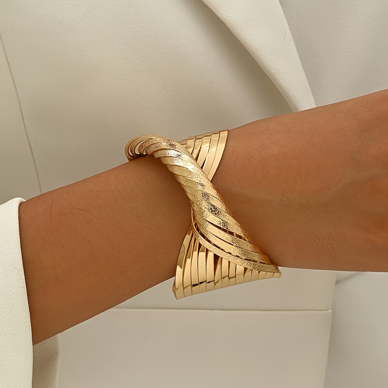 Image of One-piece Matte Twisted Wide Bracelet Women's Gold-plated Bohemian Stacking Additions Unisex Minimalist Party Jewelry