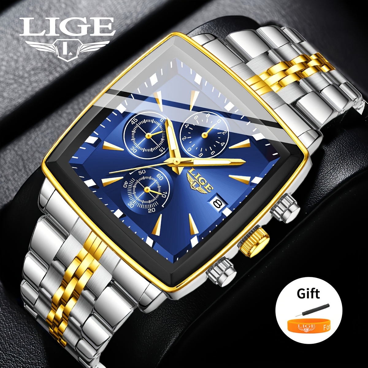 Lige 2025 Youth Quartz: A Fashionable Business For Men, Featuring A Casual Classic Square Design, Multifunctional Automatic Date Chronograph, Perfect For Family Gatherings And Halloween Gifts
