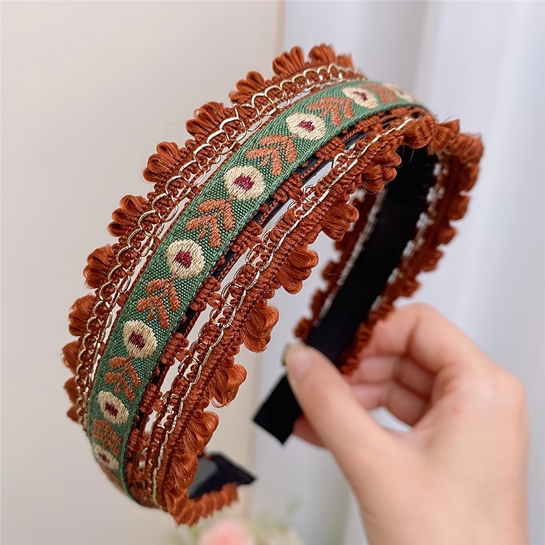 1pc Bohemian Embroidered Headband, Wide Headband, Vintage Style Hair Accessory, Elegant Hairband For Women And, Versatile For