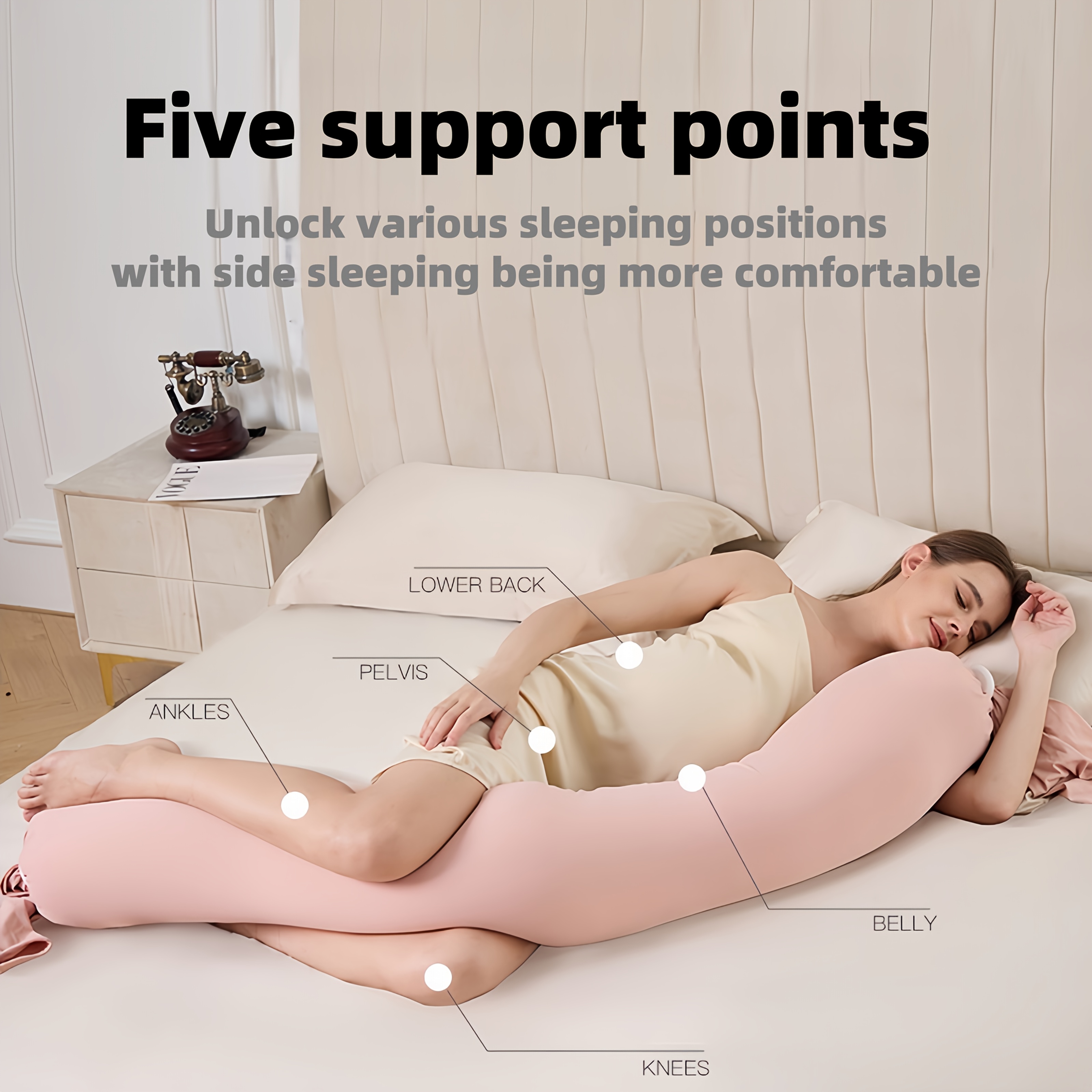 Extra-Long Side Sleeping Pillow, Designed for Pregnant Women, Filled with Comfortable Foam Particles, Featuring a Removable Cover, Adjustable Softness, Lightweight Support, Alleviating Pressure on The Back, Abdomen, And Hips