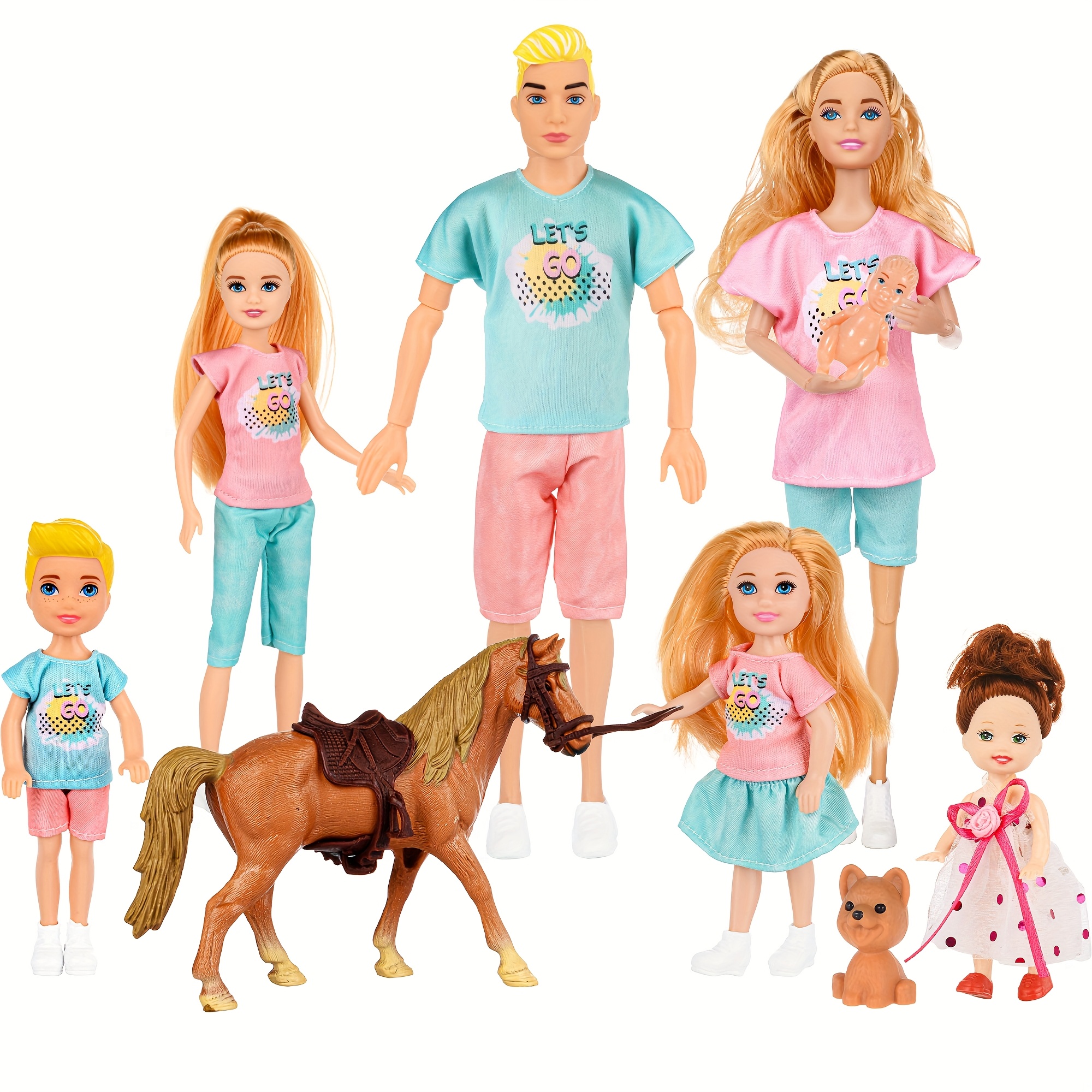 TEMU A Family Of Dolls With Additions, Including A Mother, A Father, 4 Children, A Puppy, And A Horse