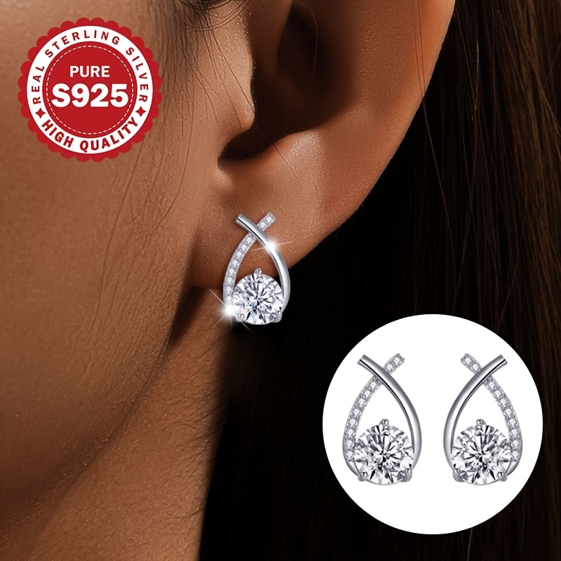 

1 Pair Of Earrings S925 Silvery With Zirconia Shining Shape Earrings Elegant And Luxurious 2.4g Suitable For Valentine's Day Gifts, Vacation, Daily And Multiple