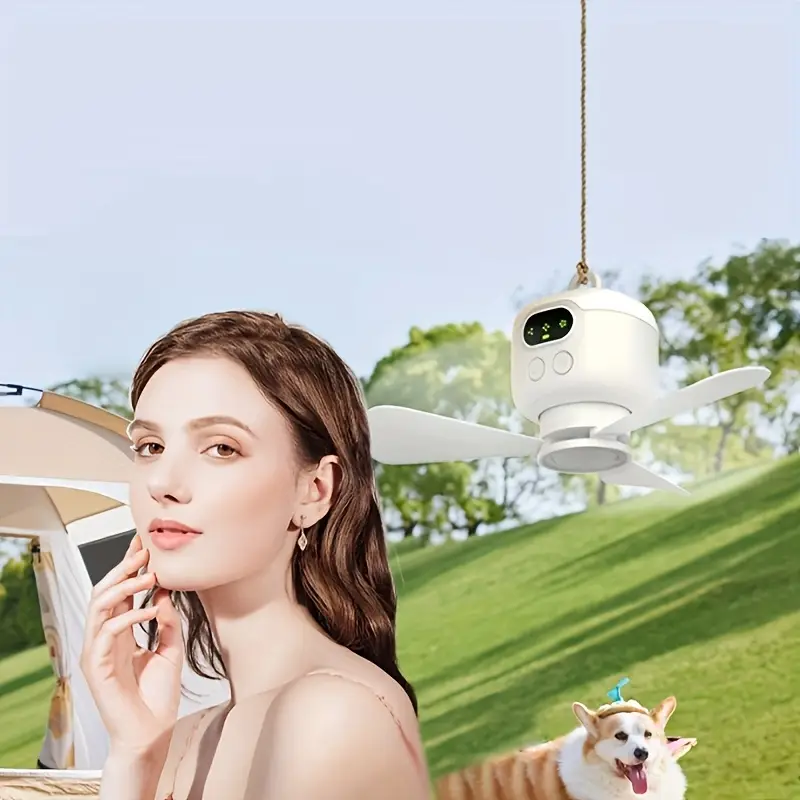 portable usb rechargeable ceiling fan with led light 8000mah battery remote control white for indoor outdoor use summer camping home cooling summer camping gear remote controlled fan lightweight plastic portable fan details 6