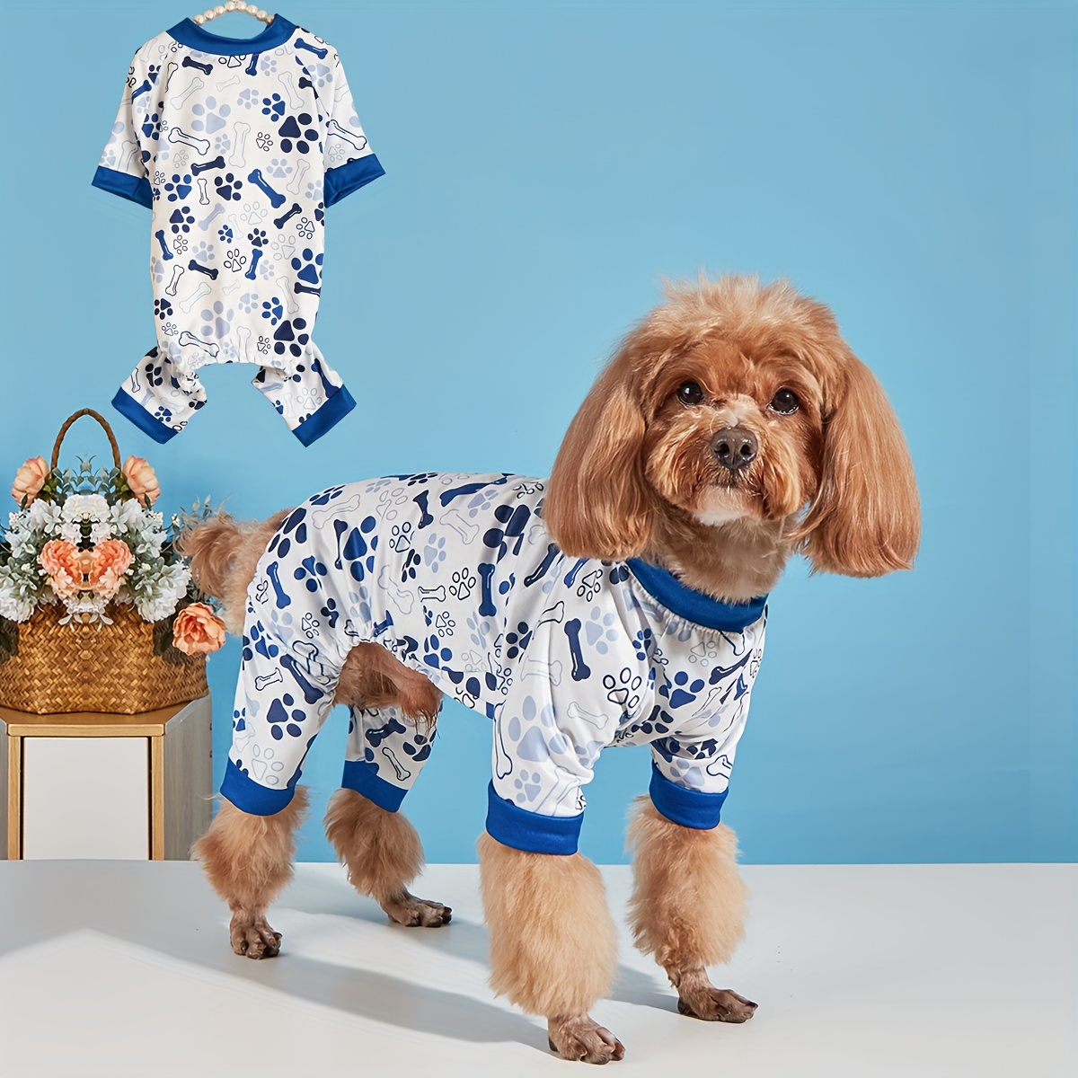

1pc Printing Dog Pajama For Small And Medium-sized Dogs, Pet Clothes Cute Puppy Dog Outfits Jumpsuit, Suitable For Spring And Summer