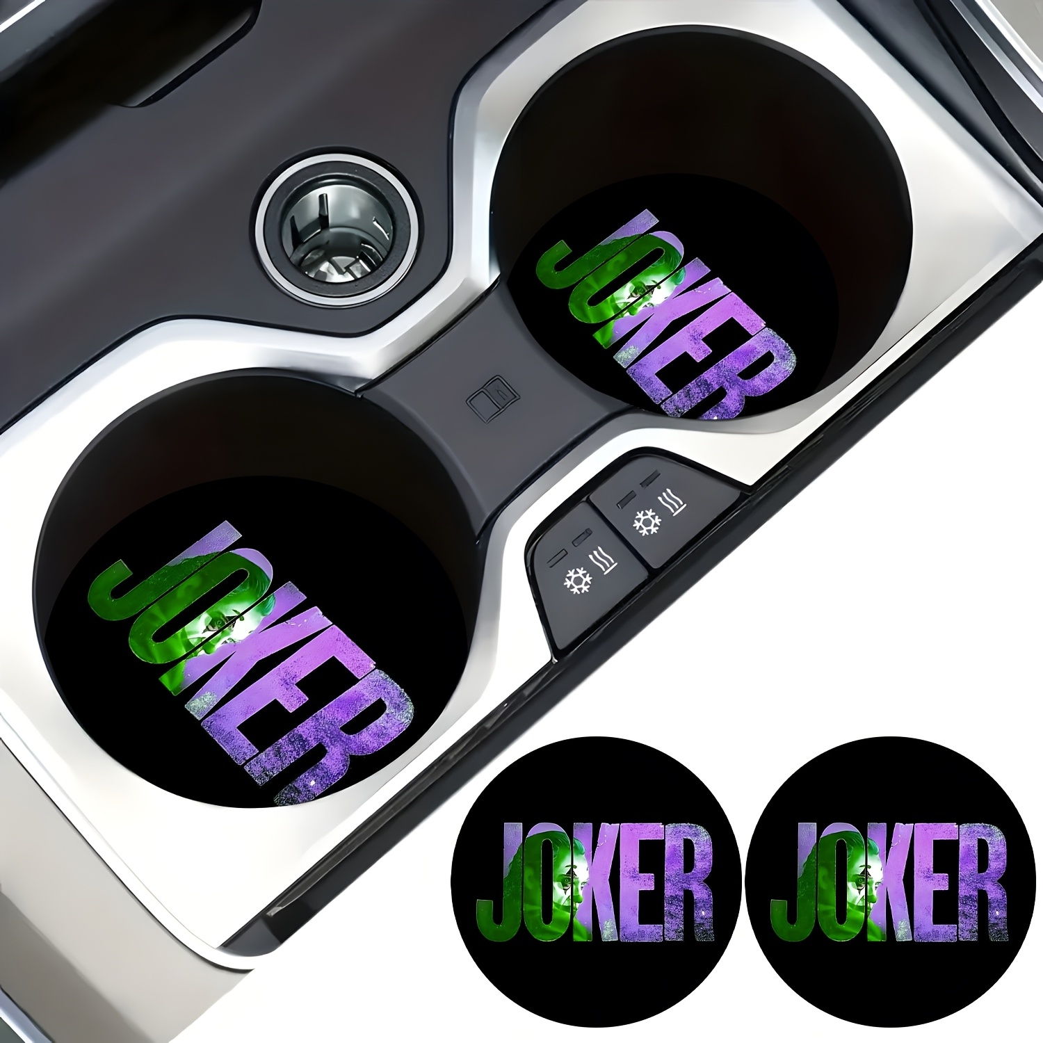 TEMU 2pcs Set Wb Warner . Joker Themed Colorful Car Coasters, Non-slip And Shock-absorbing Creative Coasters, Car Accessories, Suitable For Car And