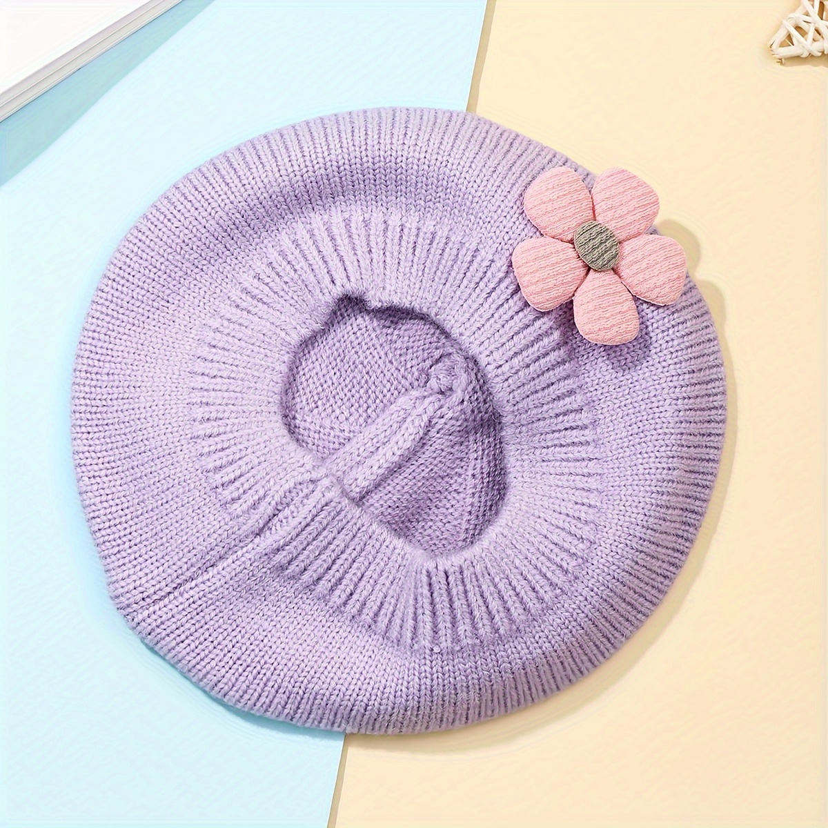 Baby Hat Autumn Winter Women's Infant Cute Floral Beret Cap Girls' Knit Painter Hat