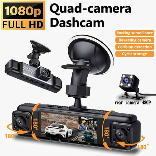 version of 4 channel dash cam 32gb memory card of recording and displaying simultaneously in front rear loops 1080p high definition rotatable lens 170 wide angle shooting traffic