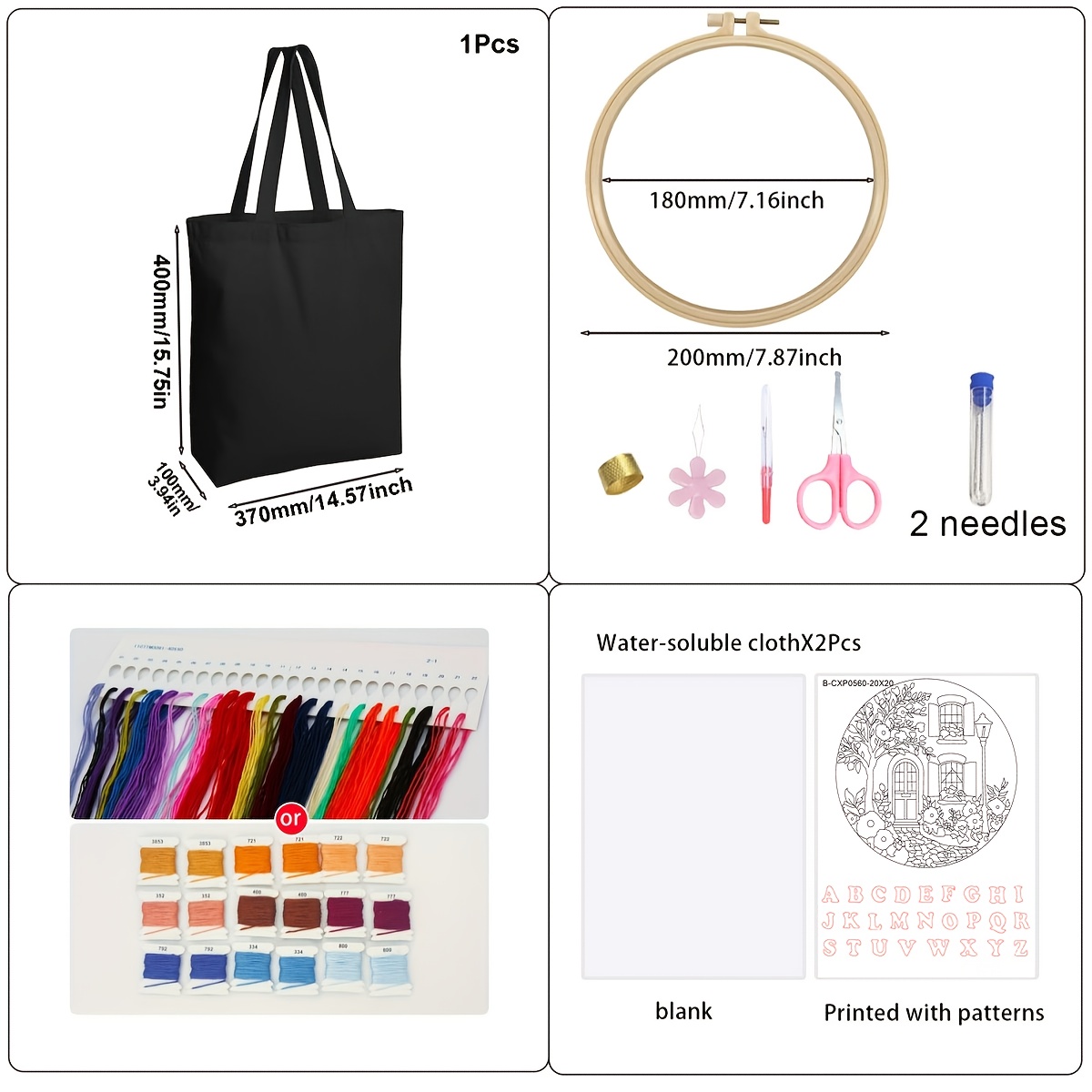 TEMU 1pc Creative And Cozy Scene With A Floral Theme Tote Bag Kit, Including Embroidery Tools, Pre-printed Fabric, Thread, Frame, And Simple Diy Bag