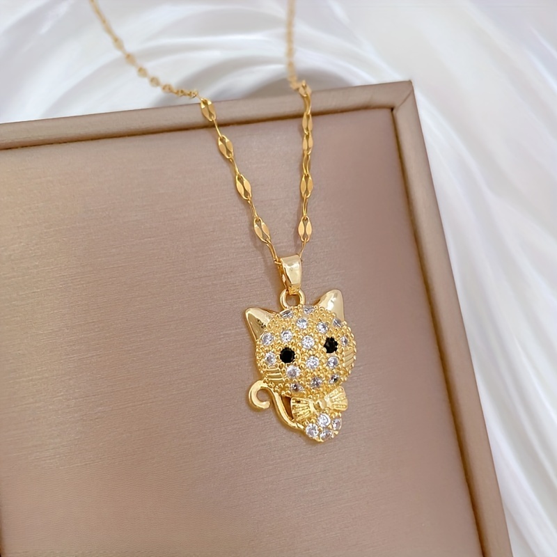 E-shop Europäischer Amerikanischer Trendiger Schleifen-Anhänger – Elegantes Prächtiges Kätzchen-Pendant aus Edelstahl, Halskette für Teenager