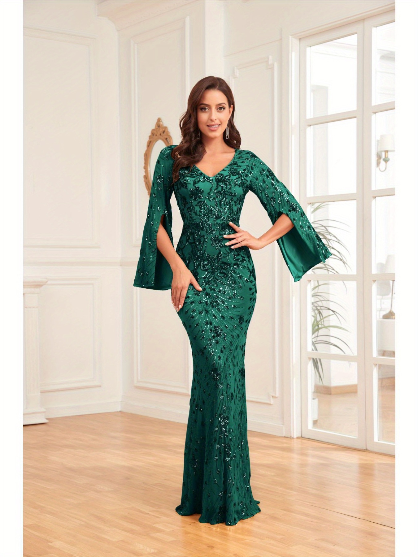 embroidered lantern sleeve dress Plus Size Off-Shoulder Floral Wedding – The Dress Outlet main image 0