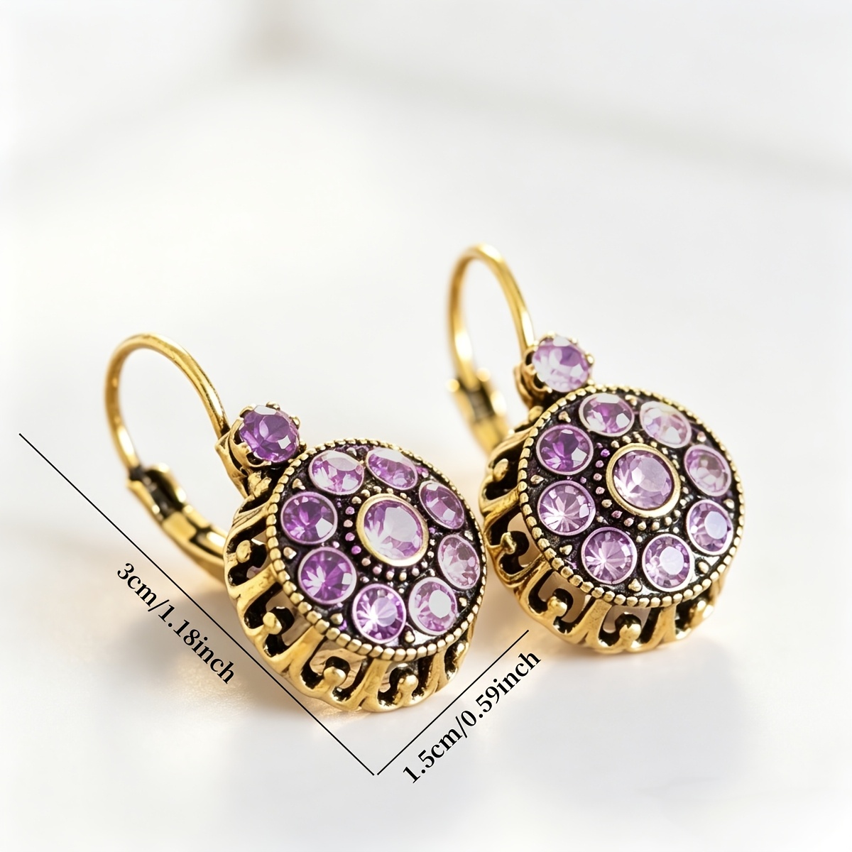 Women's Retro Court Style Multi-Layer Purple Glass Geometric Earrings