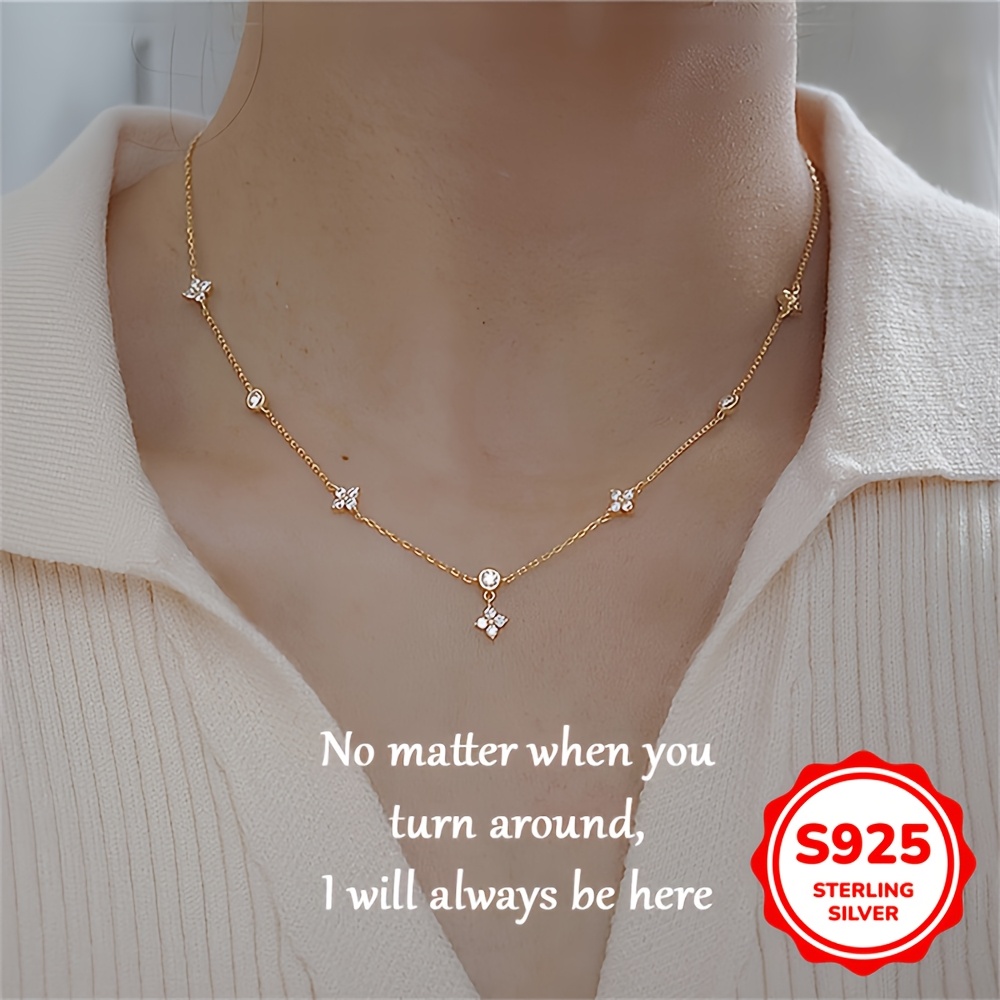 

Aibelopy Elegant 925 Sterling Silver Necklace With Zirconia, Retro Clavicle Chain, Synthetic Cubic Zirconia, Daily & Gift Occasion, Valentine's Day Anniversary Present, Wear, 2.04g