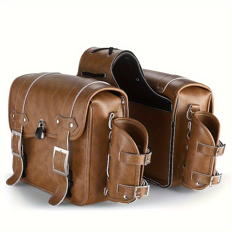 Image of 2pcs Motorcycle Saddlebags, Motorcycle Hanging Bags, Faux Leather Motorcycle Luggage Bags, Universal Motorcycle Additions - 2pcs