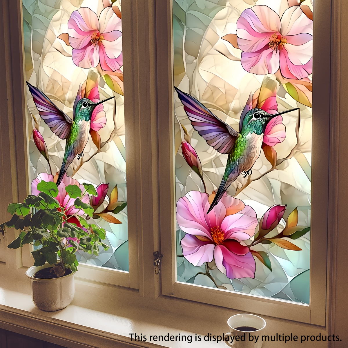 

Contemporary Style Hummingbird Floral Window Sticker, Polyvinyl Chloride Decorative Glass Film, Reusable, Irregular Shape, 5mil Thickness, With Static Cling Mounting, For 45x100cm Bdj12000-yx