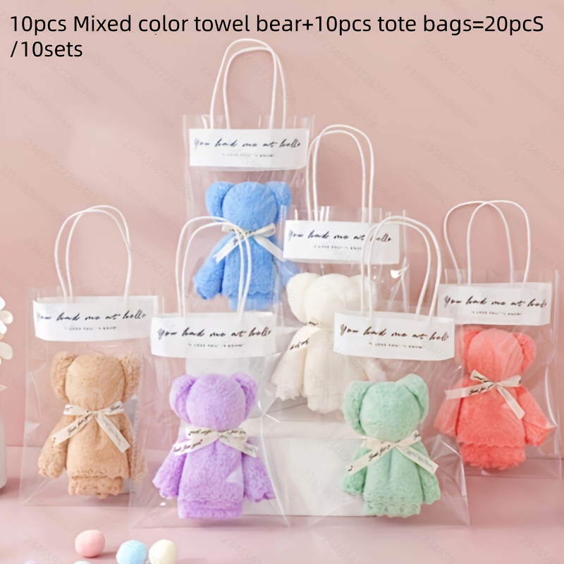 TEMU 20pcs/10sets Cuddly Bear Towel Gift Set With Clear Bag - Ideal For Valentine's, Weddings, Birthdays, Day & Christmas Party Favors