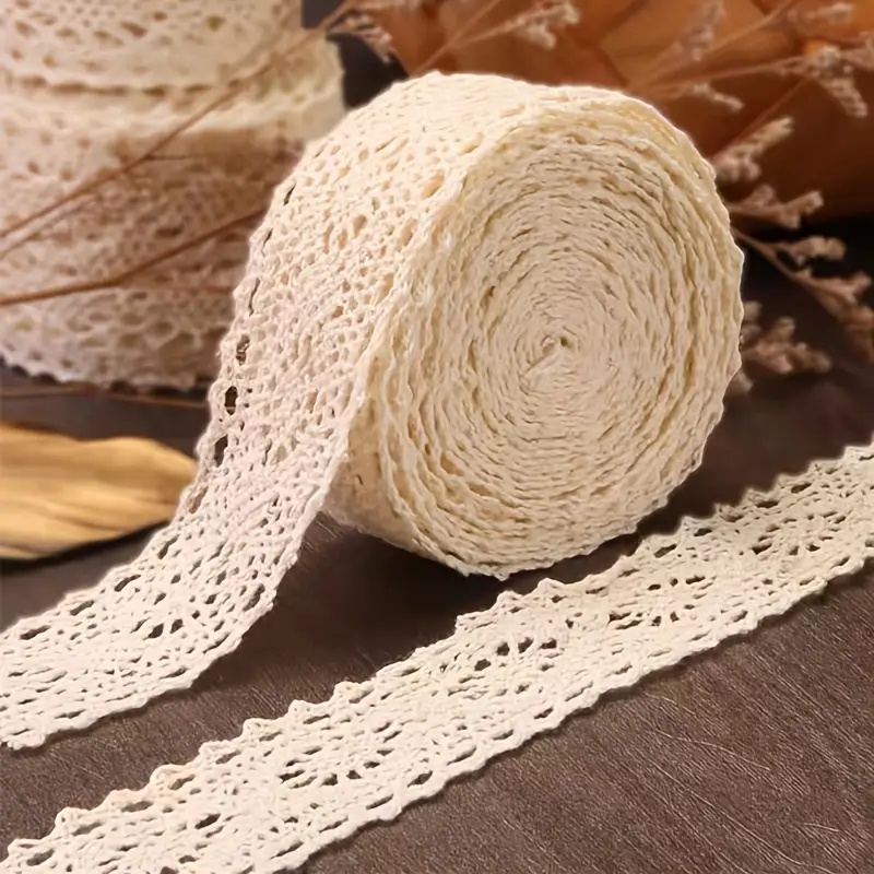 Image of A Roll Of 2.3cm*5m Rice-white Lace Ribbon, Thread Lace Trim For Clothing, Bedding Accessories, And Craft Materials