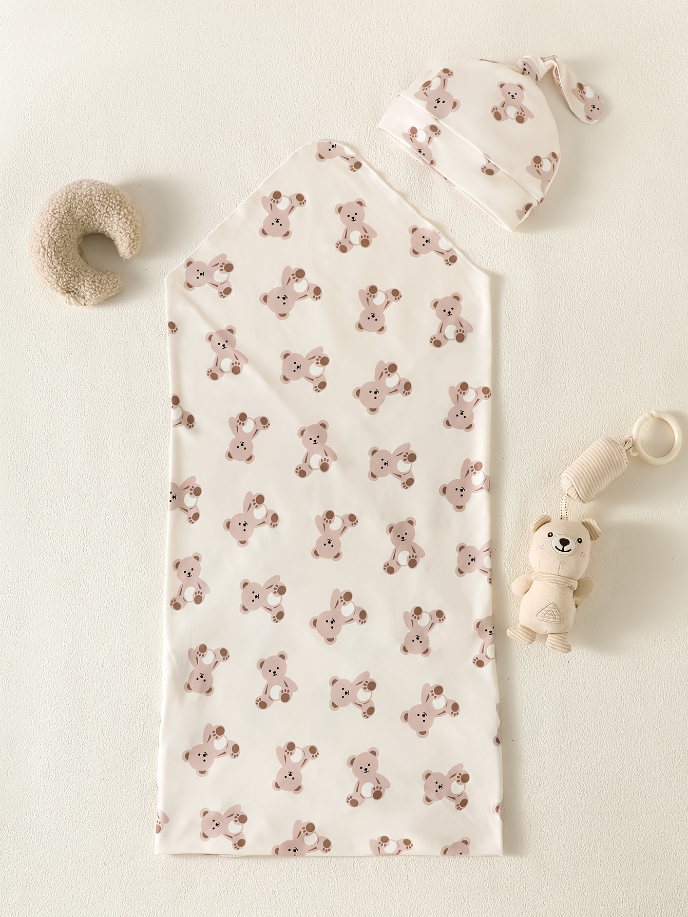 Baby Boy 2pcs Set, Cute Bear Print Swaddle and Cap
