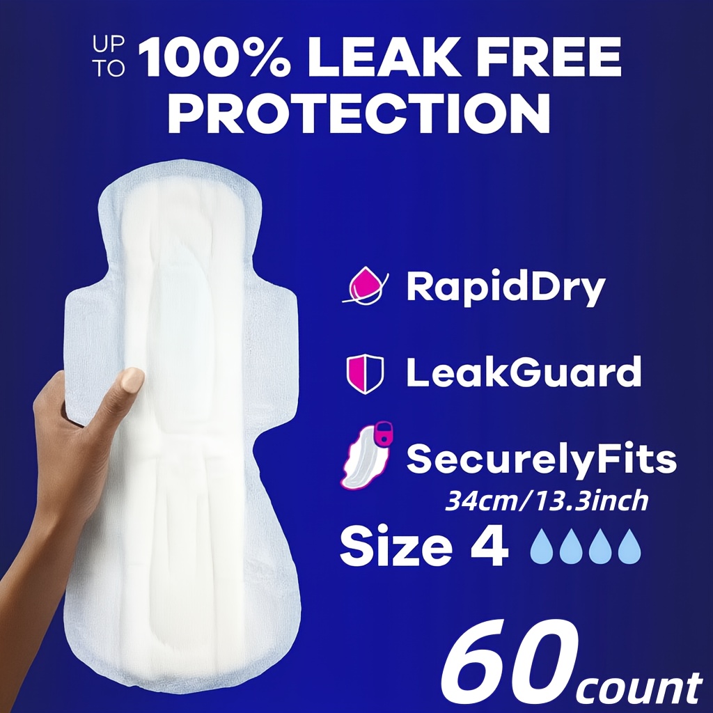 TEMU A Pack Of 60 Extra Long Night Pads Measuring 340mm, Featuring Ultra-thin Design, Breathable Material, High Absorbency, Hypoallergenic , And A