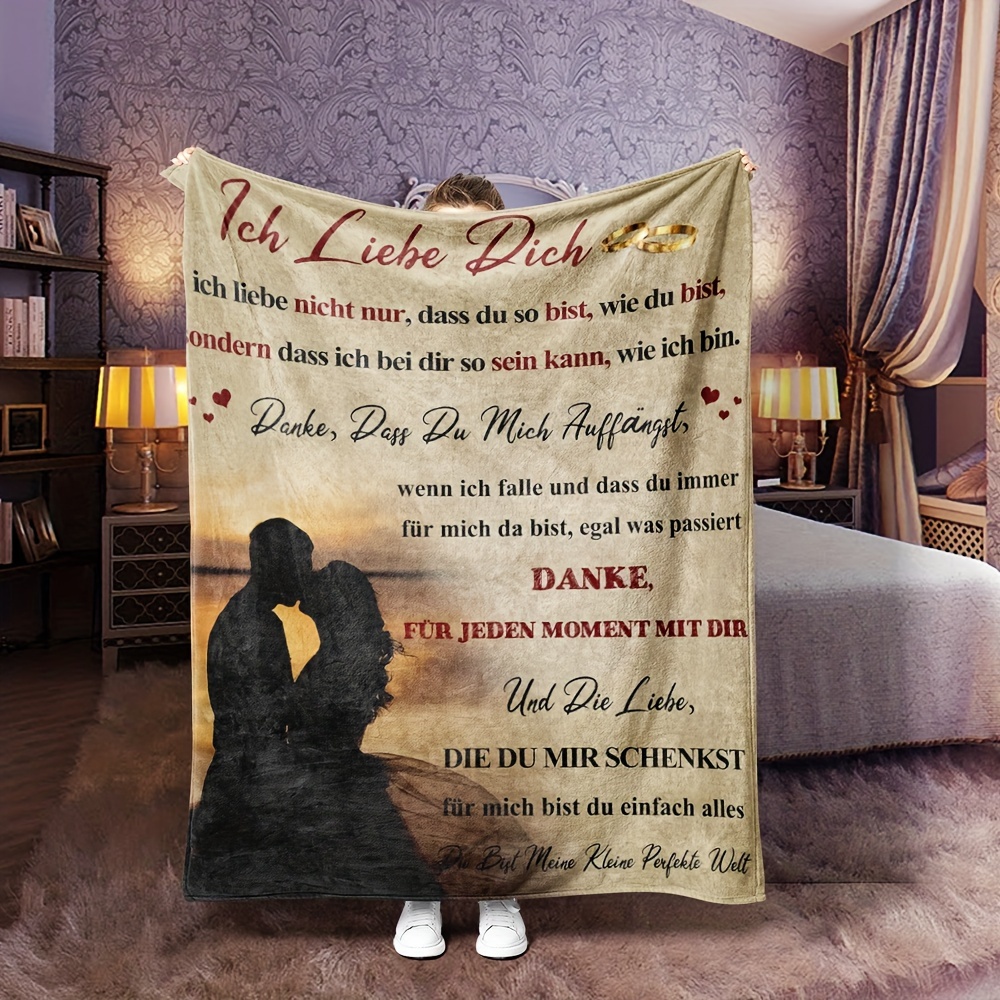 

Luxury Fleece Blanket - Ich Liebe Dich - Perfect Gift For Her Or Him - All Seasons - Machine Washable - Contemporary Style - 59.06" X 78.74" (150x200cm) - 1pc