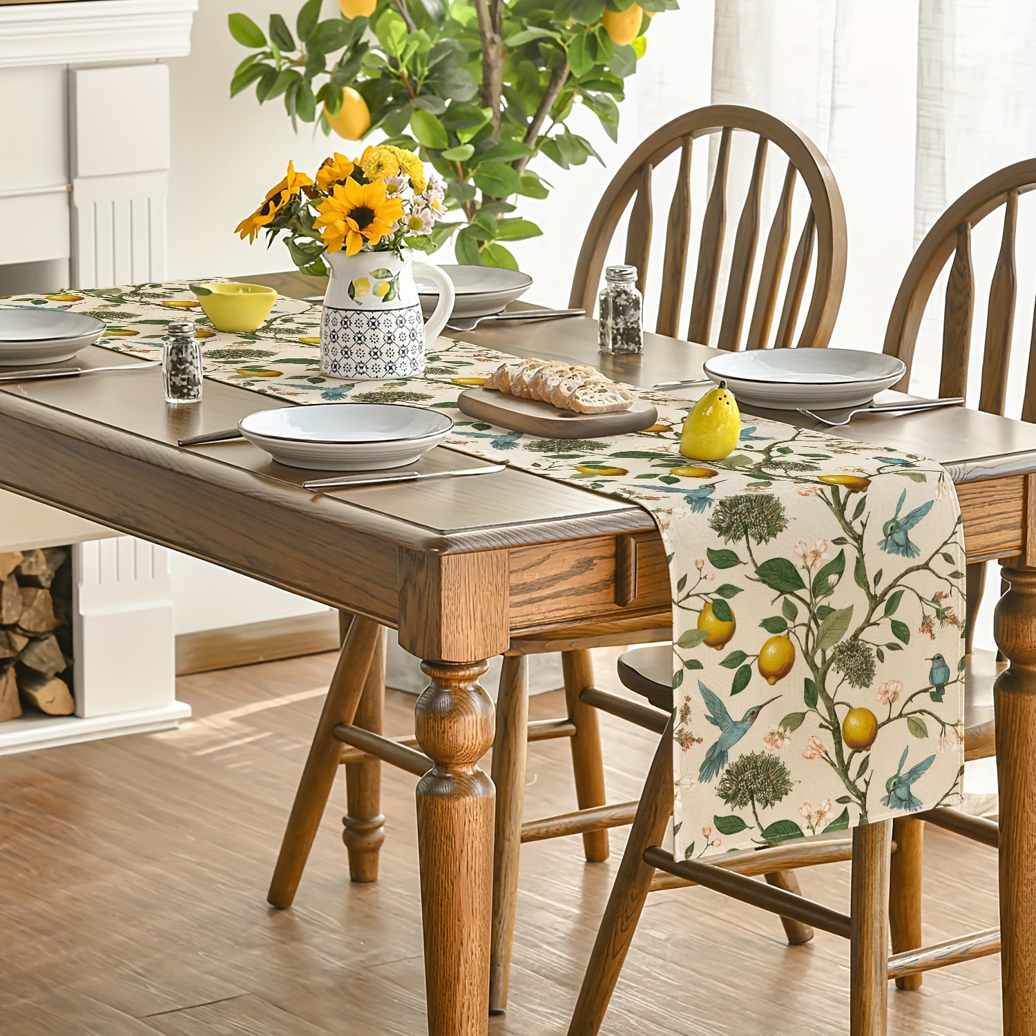 

Summer Bliss Table Runner - Brown Lemon Tree & Bird Design, Perfect For Indoor/outdoor Dining & Parties, Durable Polyester Summer Table Decor Outdoor Table Decor