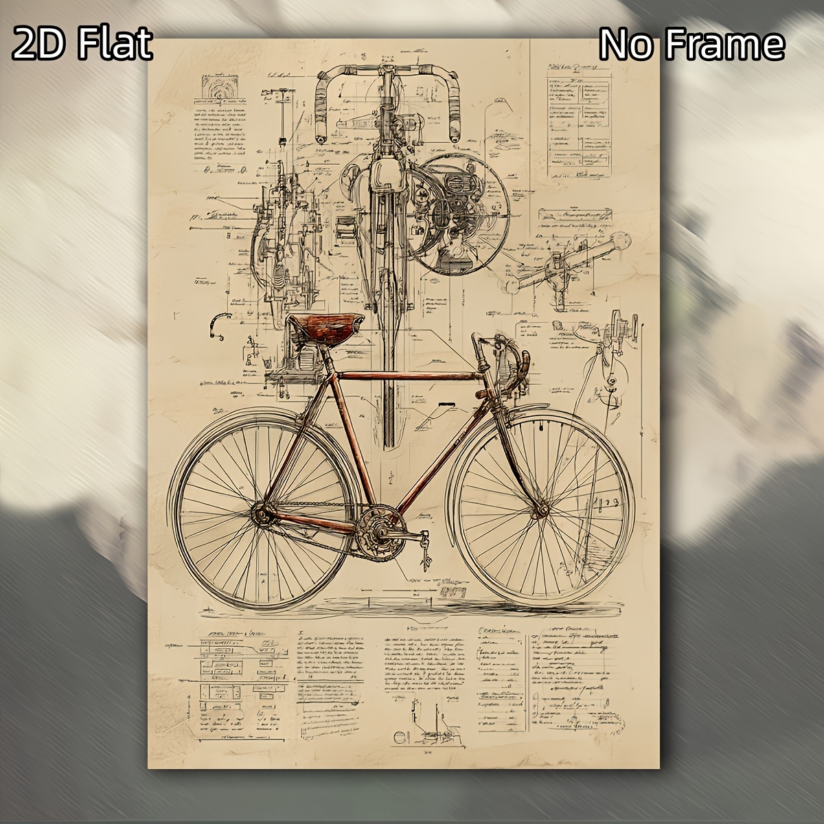 TEMU 2d Flat, 2d Flat, 2d Flat Unframed Vintage 1910s-1920s Bicycle Patent Poster - Retro Bike Blueprint Art - Canvas Print - Garage, For Man Cave,