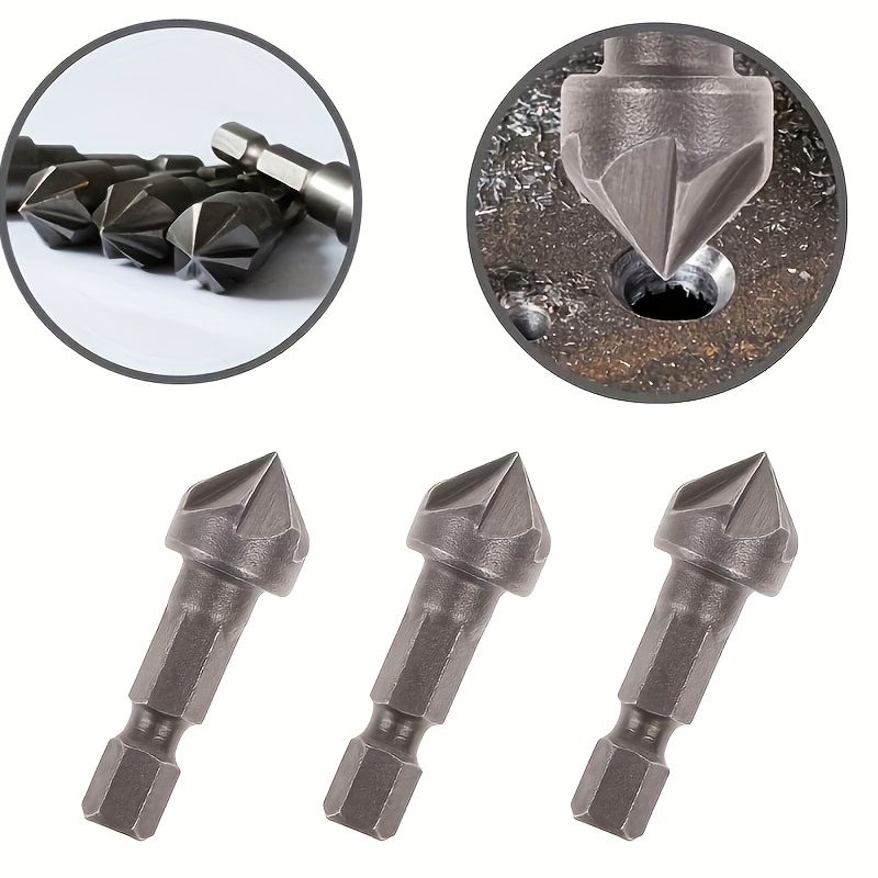 3pcs Premium Hex Shank Hss Countersink & Deburring , 5-flute 90° Chamfer Tool For Wood & Metal, Professional Woodworking Hole Making & Deburring Tool